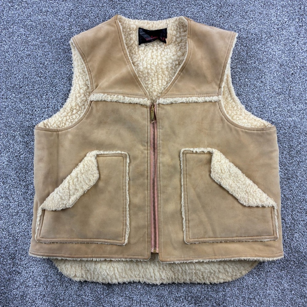 Vintage Wiman Leather Vest Men's Large Beige Suede Sherpa Lined Motorcycle